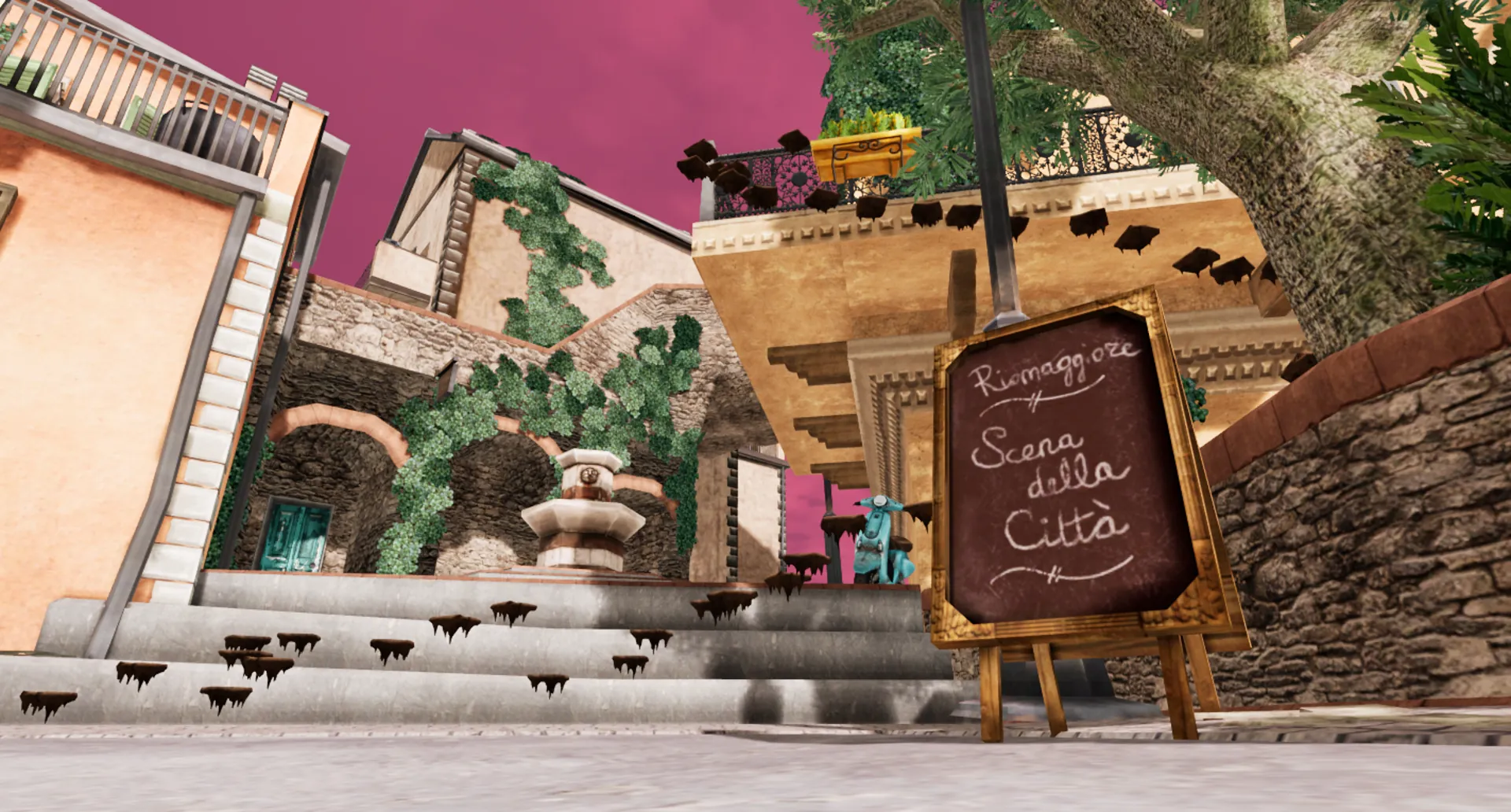 Coins Catcher - Riomaggiore, Italy 1956 - Colorful cliffside village diorama with bright houses and Mediterranean sea